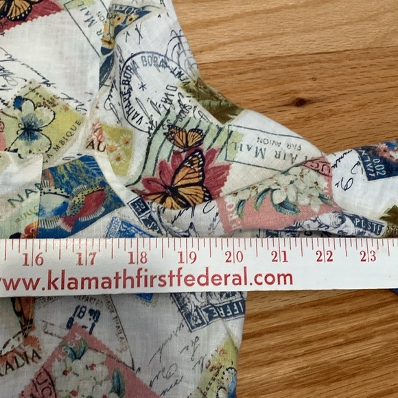 Vintage Chico’s Linen Button Down Blouse Womens S Bird Stamp Novelty Print shirt - Picture 9 of 10